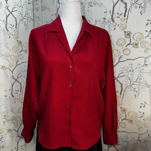 Baldanza Silk Wool Blend Button Up Shirt Women's Sz 12 Long Sleeves Collared Red